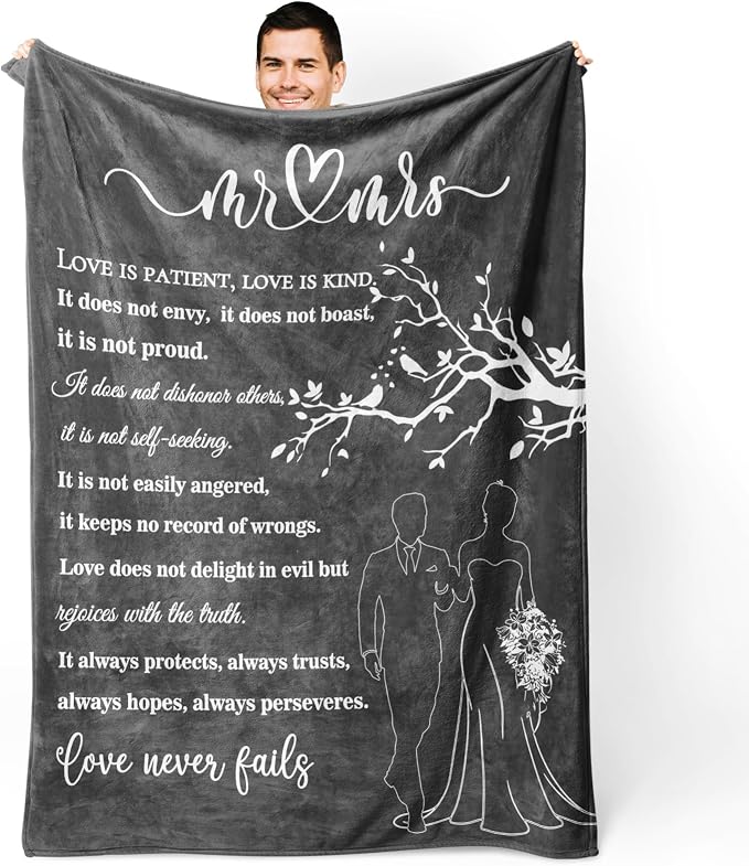 Wedding Gifts for Couples, Bridal Shower Gifts for Bride to Be Soft Blanket | Anniversary Mr and Mrs Gifts, Wedding Gifts for Newlyweds Wedding Throw Blanket 60 * 50 (Grey)