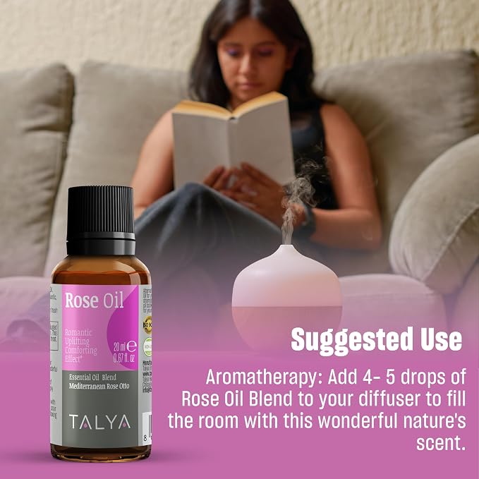 Talya Herbal Rose Essential Oil Blend for Skin Care and Relaxation - Topical for Mature Skin, Dry Skin - Diffuse to Elevate Mood - Rose Oil Blend for Aromatherapy - Anti Aging Wrinkle 20ml 0,67 fl oz