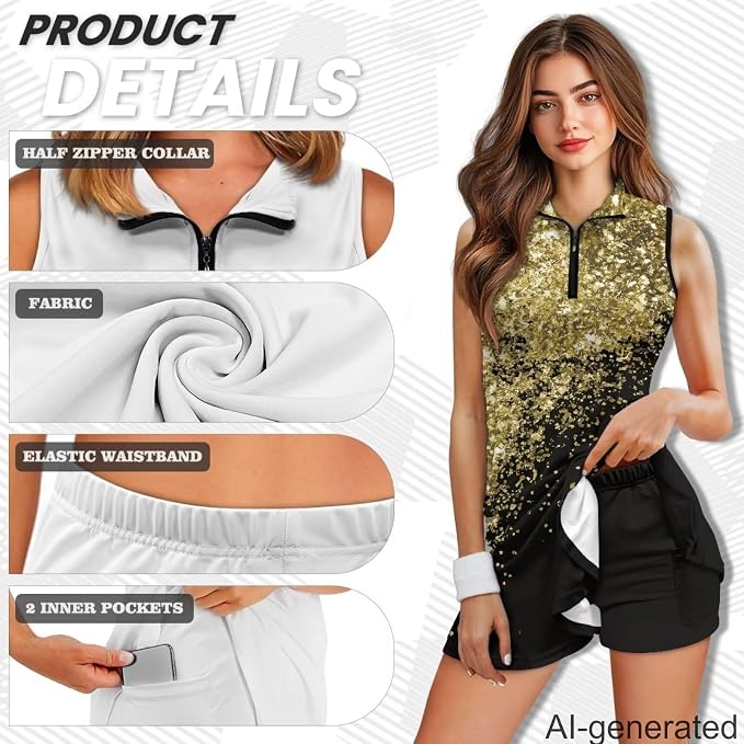 Golf Dress Tennis Dresses for Women with Built in Shorts and Pockets Sleeveless Athletic Dress Workout Dress
