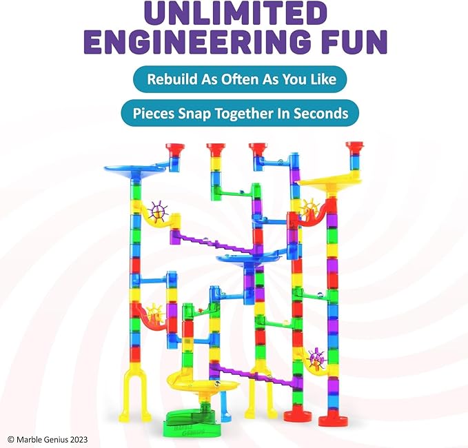 Marble Genius Marble Run - 130 Complete Pieces Maze Track Toys for Adults, Teens, Toddlers & Kids Aged 4-8 Years Old, (80 Translucent Marbulous Pieces + 50 Glass-Marble Set), Starter Set