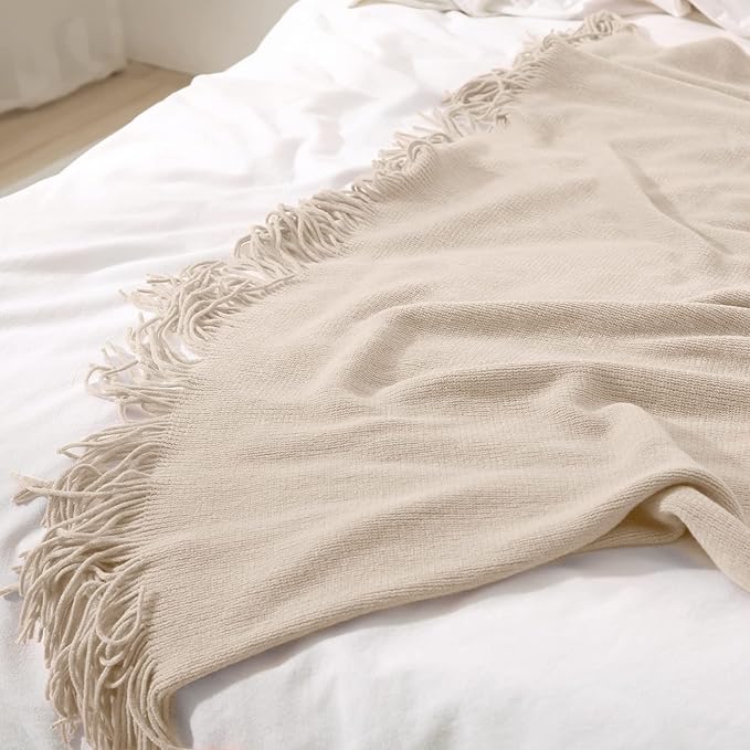 Homiest Taupe Knitted Throw Blanket with Fringe, 50x60 Inch | Pure Acrylic, Lightweight & Breathable, All-Season Use, Machine Washable, Wrinkle & Fade Resistant, for Couch Sofa And Bed