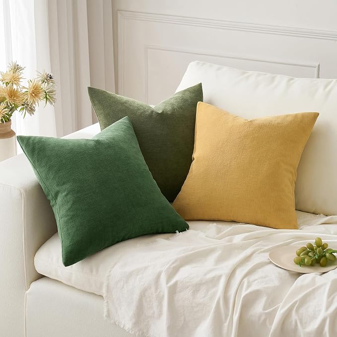 MIULEE Moss Green Chenille Couch Throw Pillow Covers, 20x20 | Set of 2, Soft Modern Farmhouse Style, Decorative Pillowcases for Sofa Living Room Bed, Home Decor