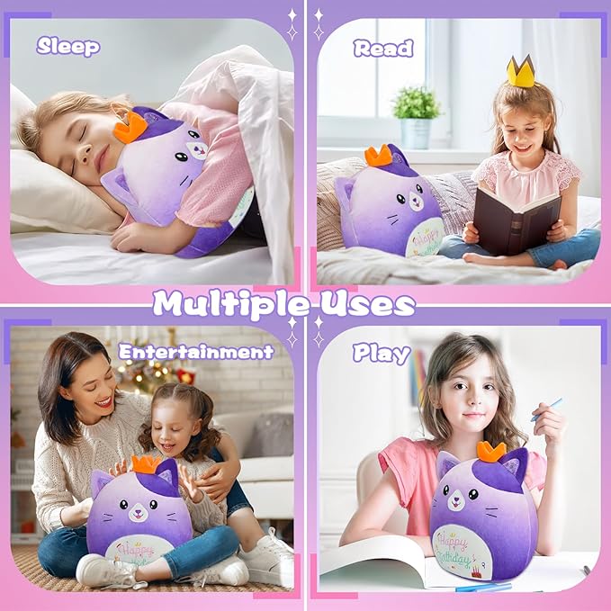 Cat Stuffed Animal Cat Plush Toys 14 Inch Soft Plushies Pillow Cute Gradient Purple Plushies Room Decoration Birthday Gifts for Kids Toddlers Girls and Boys