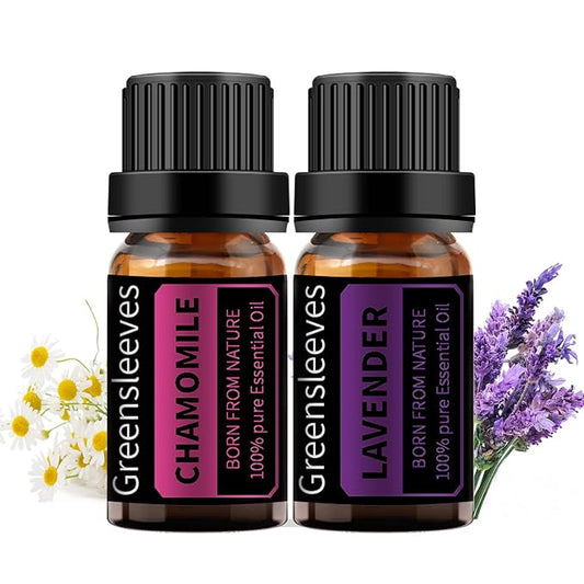 GREENSLEEVES Chamomile Lavender Essential Oil Set, 2 x 10ml Pure Plant-Based Fragrance Oil for Aromatherapy, Essential Oils for Diffuser, Massage, Bath Bomb, Scented Candle Soap Making