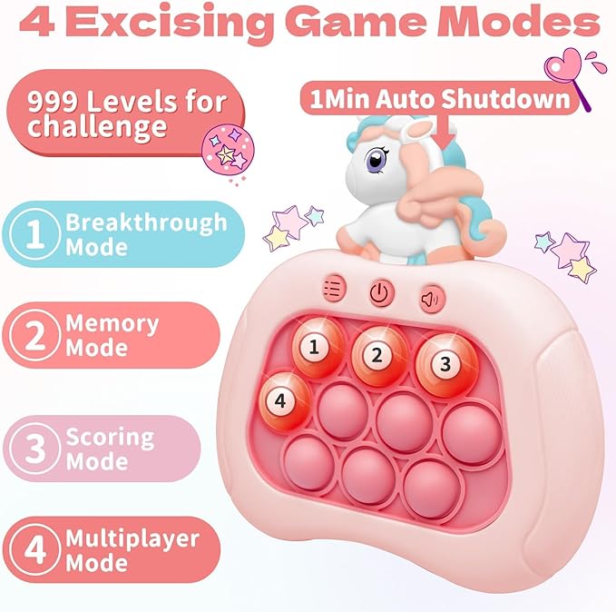 Pop Fidget Game Toys, Rainbow Unicorn Light Up Fidget Toys Electric Pop Bubble Game Controller Handheld Puzzle Sensory Toys Christmas Birthday Gifts for Kids Girls 2025