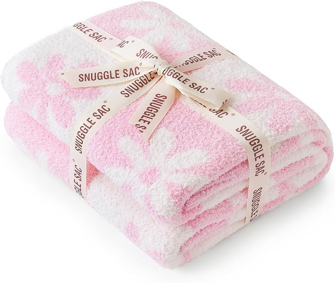 Snuggle Sac Checkered Blanket, Pink Flower Throw Blanket for Couch Plaid Microfiber Fluffy Warm Cozy Fuzzy Soft Throw Blanket Reversible Checkered Blankets for Sofa, Chair, Bed, 50x60 inches