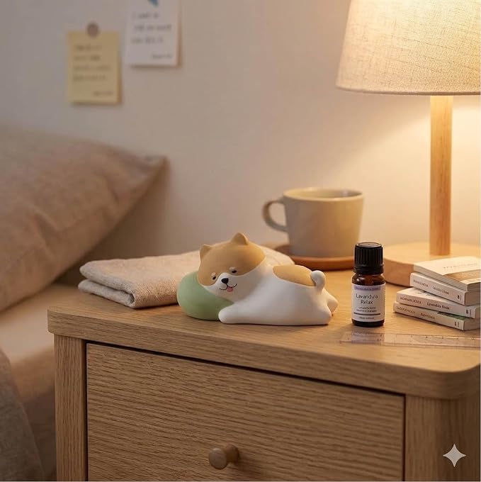 Passive Stone Diffuser, Cute Animal Series Aromatherapy Oil Diffuser for Tabletop Decor (1, Napping Shiba)