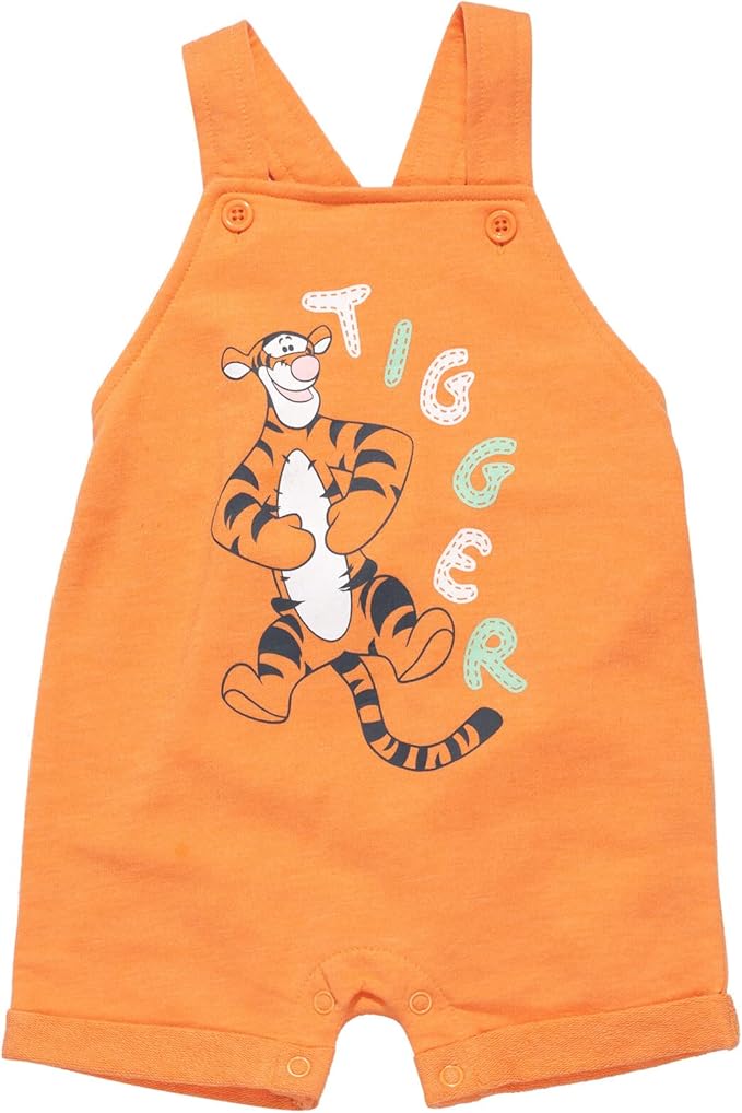 Disney Winnie the Pooh Baby Short Overalls, T-Shirt & Hat 3 Piece Outfit Set Newborn to Infant Sizes (0-24 Months)