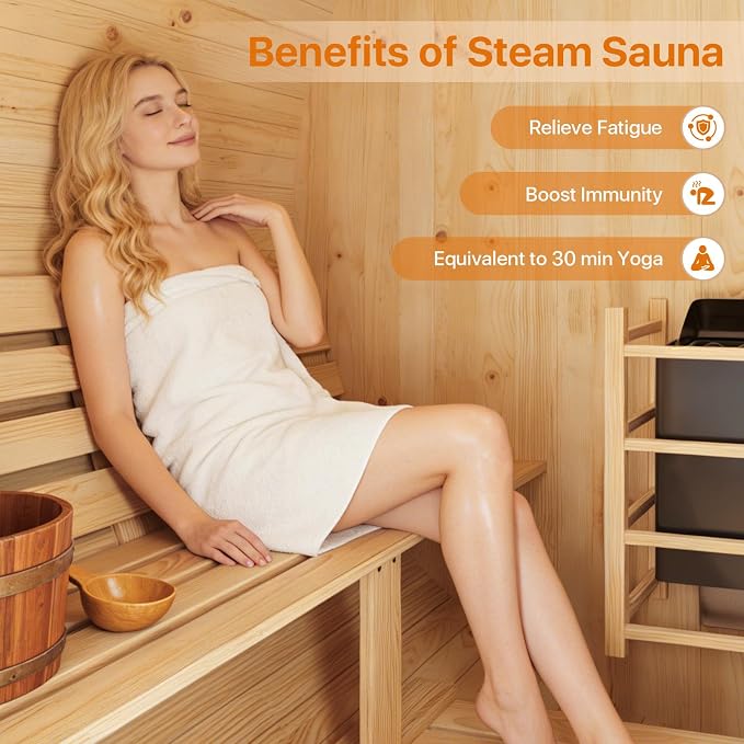 Outdoor Barrel Sauna, Traditional Wood Sauna for Backyard, Dry＆Wet Sauna for Outdoor, 220V/6KW Electric Heater with Sauna Stone, Sauna Accessories, Waterproof Tarpaulin