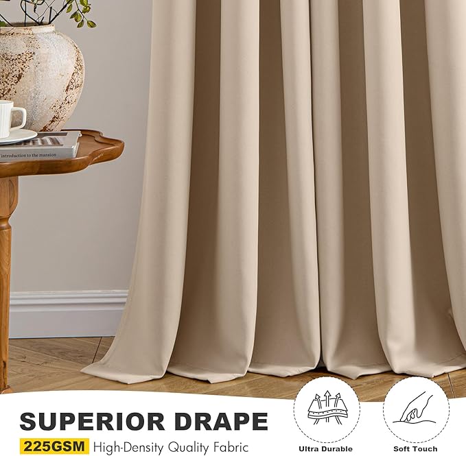 MIULEE Blackout Curtains for Bedroom 2 Panels 55 x 68 Inch Long Beige | Thermal Insulated, Living Room Darkening Grommet Drapes, Noise Reducing, Light Blocking Window Treatments