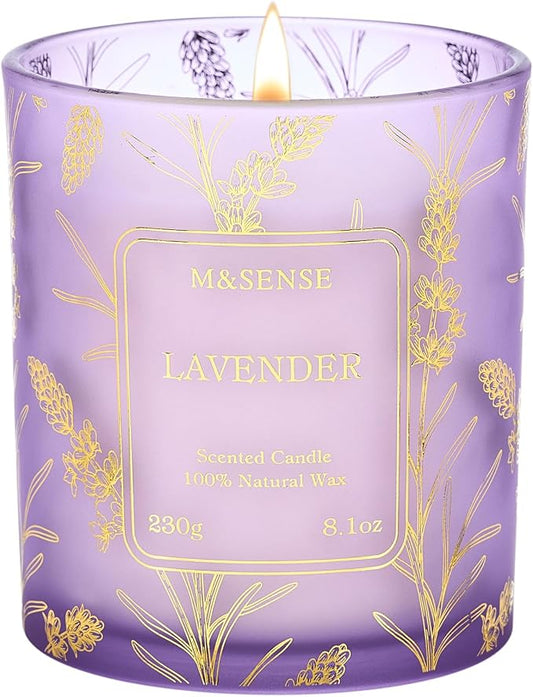 M&SENSE Lavender Soy Candle, 8.1oz Gilded Glass, Sleep Calming Spa Gift | 42H Long Lasting, Non-Toxic, Aromatheraphy Home Fragrance, Warmer Lamp Compatible, Reusable Spa Jar