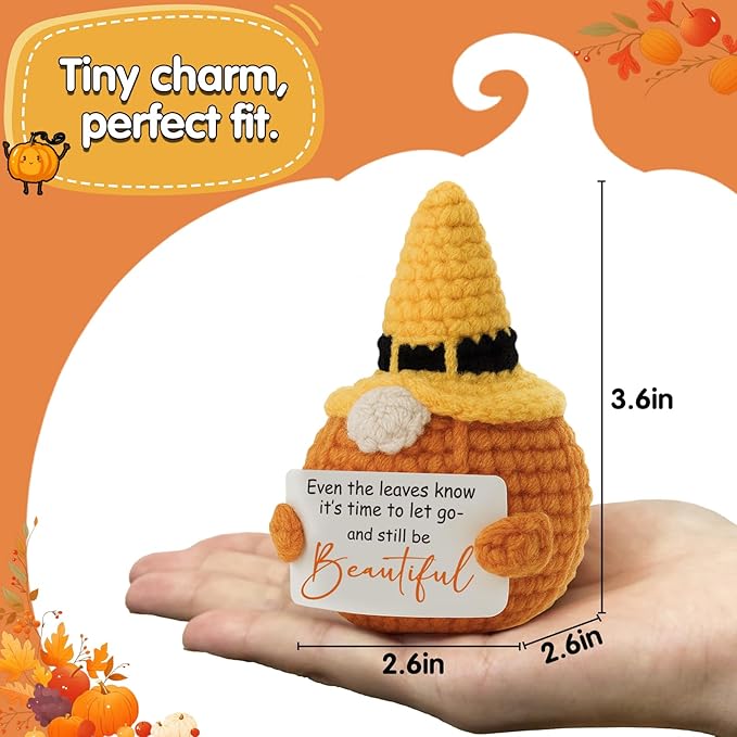 Crochet Pumpkin Gnome with Inspirational Sign – Handmade Fall Decor & Thanksgiving Gift – Cute Autumn Decoration for Halloween, Harvest, Teachers, Friends, Women