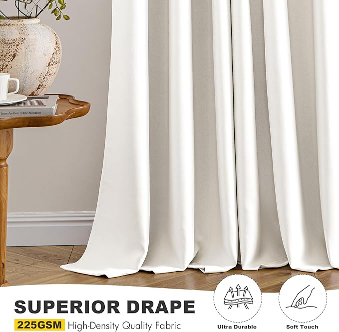 MIULEE Blackout Curtains for Bedroom 2 Panels 34 x 72 Inch Long Ivory | Thermal Insulated, Living Room Darkening Grommet Drapes, Noise Reducing, Light Blocking Window Treatments