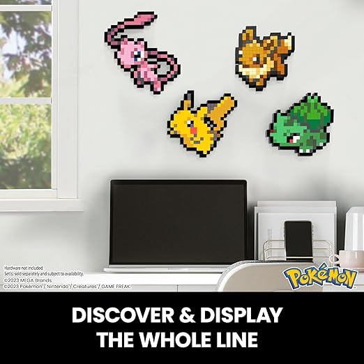 MEGA Pokemon Mew 434 Piece Building Set with 1 Pixelated Retro Action Figure for Wall or Table Decoration, HWR80