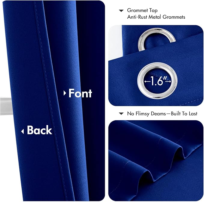 MIULEE Blackout Curtains for Bedroom 2 Panels 40 x 63 Inch Long Royal Blue | Thermal Insulated, Living Room Darkening Grommet Drapes, Noise Reducing, Light Blocking Window Treatments