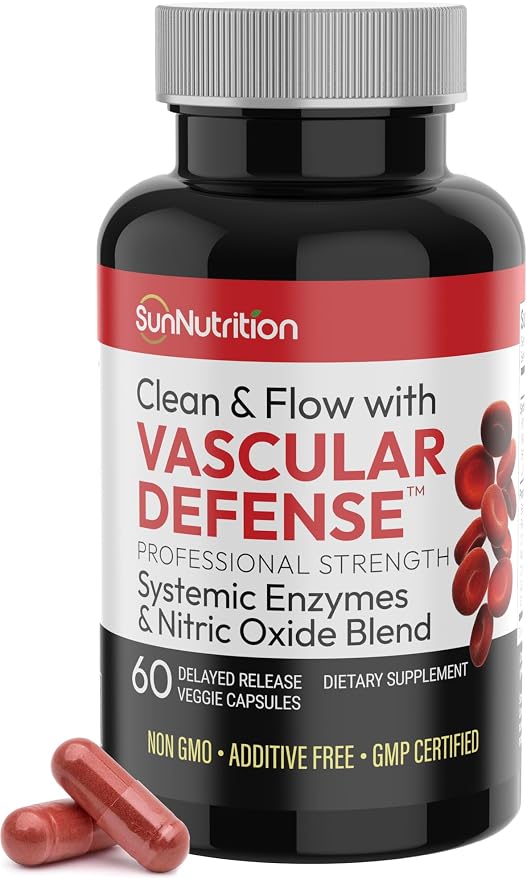 Vascular Defense Nitric Oxide Support | Systemic Enzyme Blend with Nattokinase, Lumbrokinase, Serrapeptase & Bromelain | Beet Root Extract | Spike Detox | Cardiovascular Supplement | 60 Capsules