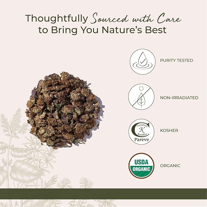 Starwest Botanicals Red Clover Blossoms Whole Organic - Dried Loose Leaf Herb for Tea, Edible Flowers, Certified Kosher, Non-GMO - 4 oz Pouch