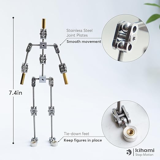 Studio Stop Motion Armature Kit - Feet Tie Down DIY Metal Puppet Figure Skeletons Easy Assembly for Animation Character Design & Creative Fun, Perfect for Stop Motion Animation (Silver, 7.4in)