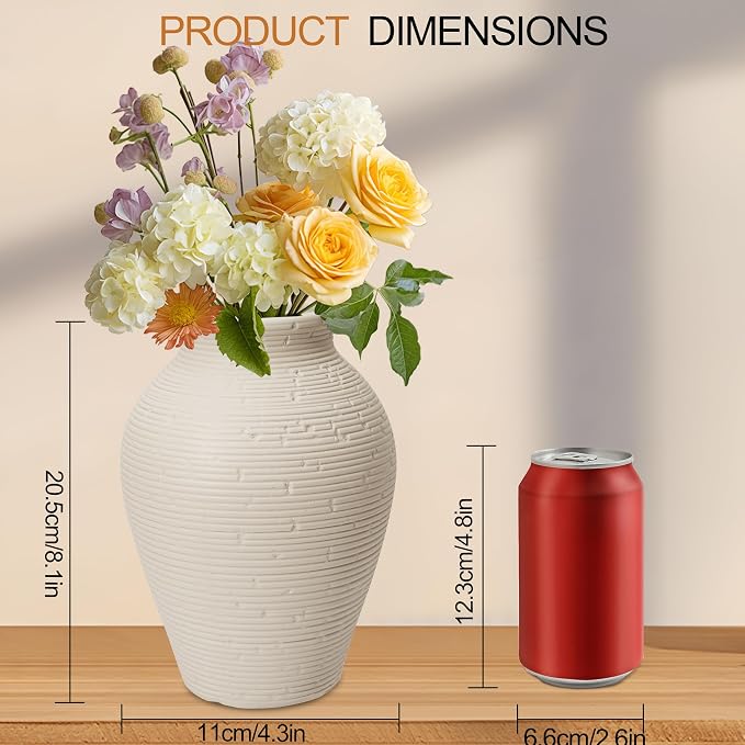 Ceramic Flower Vases Set of 2, 8.1 Inch Rustic Farmhouse Decorative Terracotta Vases for Home Decor, Table, Mantle, Fireplace, Living Room, Bathroom, Wedding Centerpiece Gifts for Women