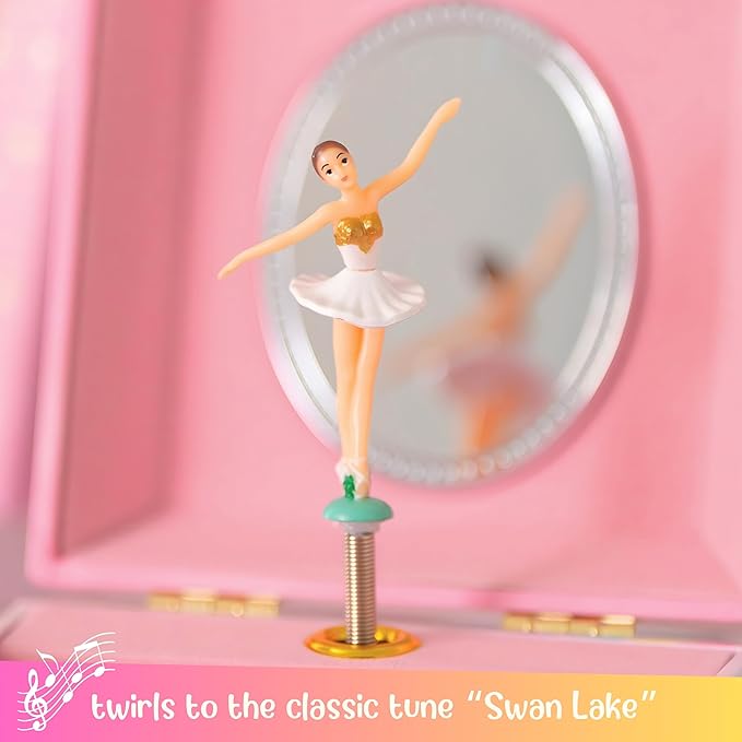 Giggle & Honey Musical Ballerina Jewelry Box for Girls - Kids Music Box with Spinning Ballerina, Ballet Birthday Gifts for Little Girls, Jewelry Boxes, 6 x 4.7 x 3.5 in - Ages 3-10,Pink