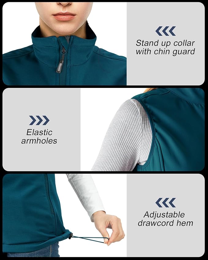 Outdoor Ventures Women's Lightweight Softshell Vest Windproof Fleece Lined Zip Up Sleeveless Jacket for Running Hiking Golf