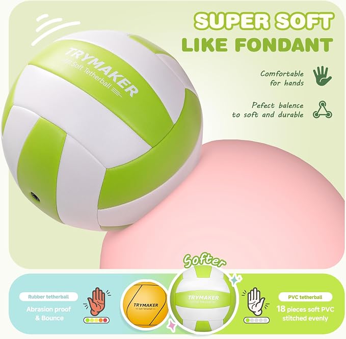 Trymaker Tetherball Ball and Rope, Tether Ball Soft, Tether Balls and Rope Set with Pump for Adults Backyard Outdoors