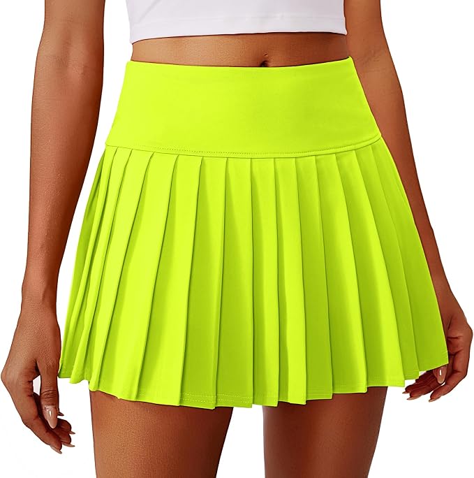 PINSPARK Pleated Tennis Skirts Mini Athletic Golf Skorts with Pocket | 14", High Waist, Lightweight, Quick Dry, Stretchy, Inner Shorts, Sun Protection, Pickleball, Casual, for Women