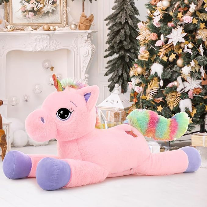 Tezituor 32in Giant Unicorn Plush Toys,Cute Rainbow Pink Unicorn Stuffed Animals,Unicorn Birthday Decorations for Girls,Big Unicorns Gifts for Children