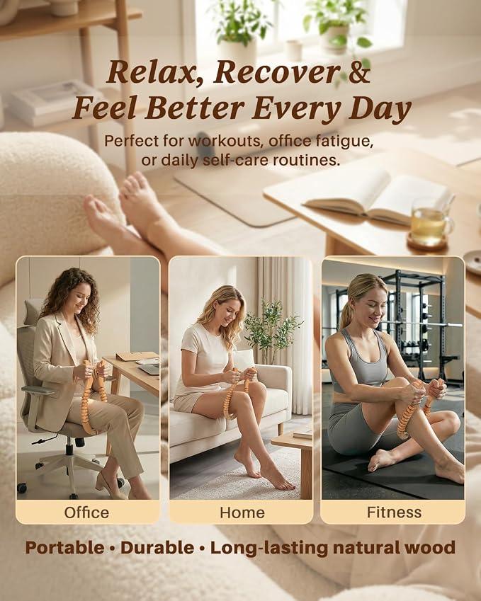 ONUEMP Cellulite Massage Tool, Wood Therapy Massage Tools Maderoterapia Kit for Lymphatic Drainage, Body Sculpting, Fascia Release, Leg Muscle Roller Lipedema Massagers for Thigh Calve Waist Buttock