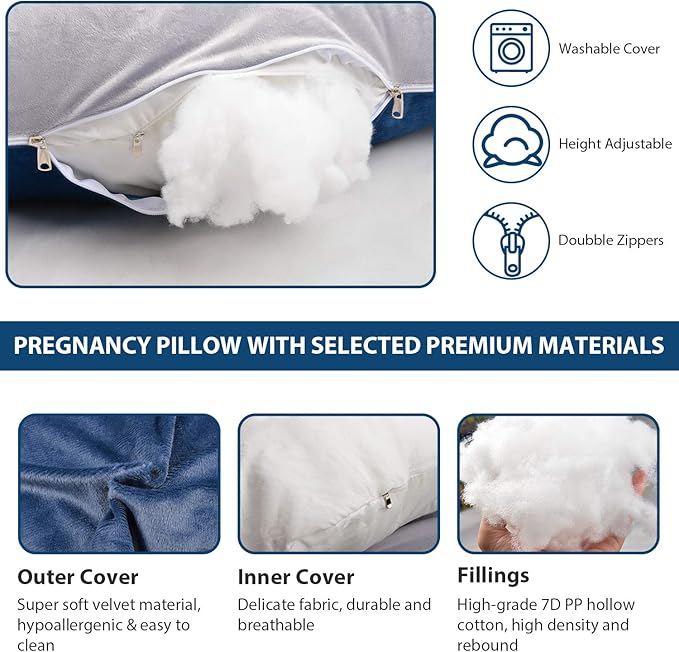 BATTOP Pregnancy Pillows for Sleeping, Full Body Pregnancy Pillow with Removable Cover, Support for Back,Legs,Belly,Hips,57 Inch Maternity Pillow,Pregnancy Must Haves,Body Pillows for Adults