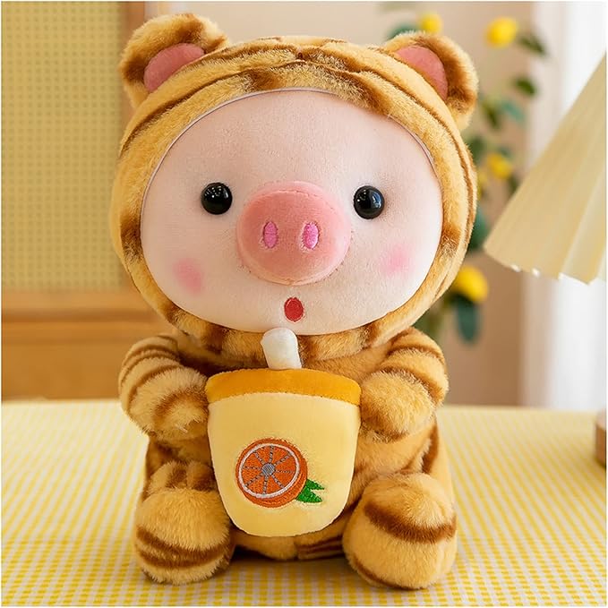 Pig Plush Pillow Pig Dressed Up As Frogs Tigers Rabbits Cute Plush Toy Gifts for Boy Girl (Yellow, 12.9 in)