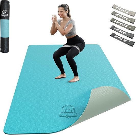 HAPBEAR Large Yoga Mat - 72"x36"x6mm (1/4 inch), Extra Wide Non-Slip Exercise Mat for Home Workout, Yoga, Pilates & Stretching, Durable, Includes Carry Bag