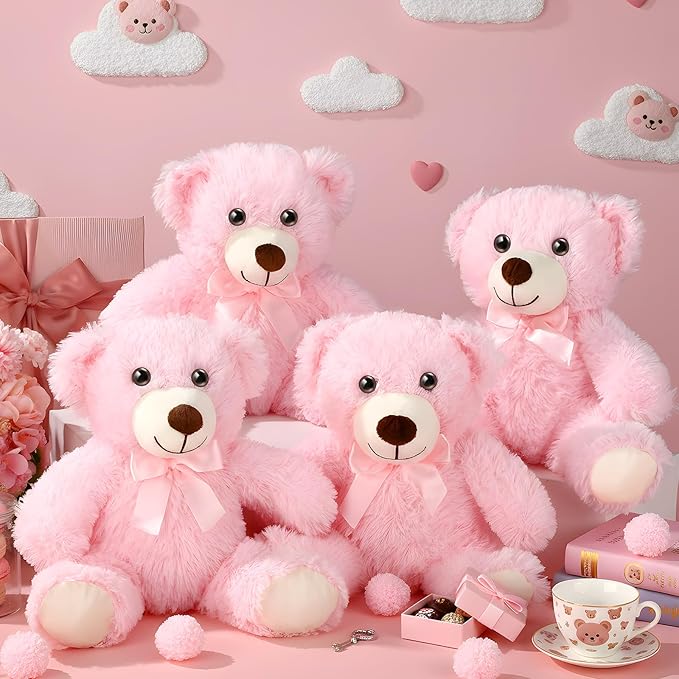 Civaner 4 Pack 14 Inches Teddy Bears Plush Stuffed Animals Valentine Cute Soft Bears Gifts Bulk for Women BFF Girlfriend(Pink)
