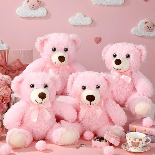 Civaner 4 Pack 14 Inches Teddy Bears Plush Stuffed Animals Valentine Cute Soft Bears Gifts Bulk for Women BFF Girlfriend(Pink)