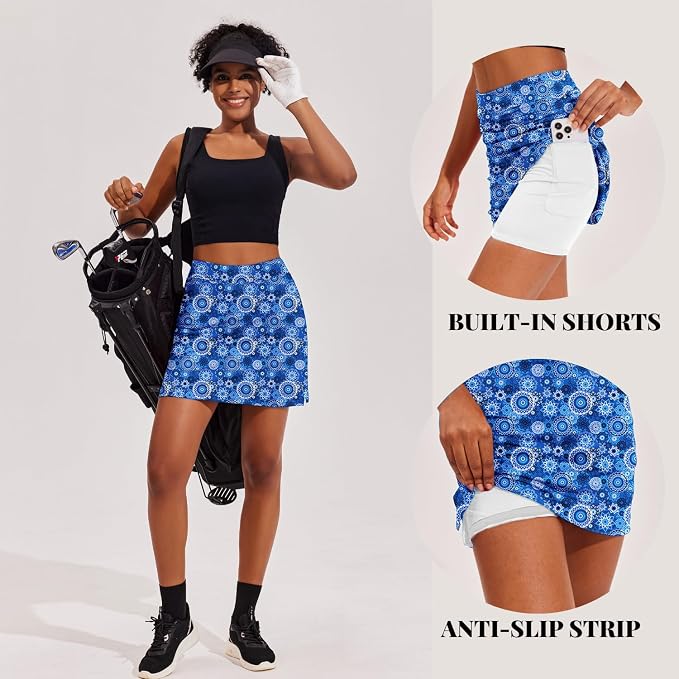 Ekouaer 16" Skorts for Women with Pockets Golf Pickleball Tennis Skirt | Silicone Grippers,2 Inner Pockets,Wide Waist,Side Slit Hem,Breathable,Soft,Lightweight