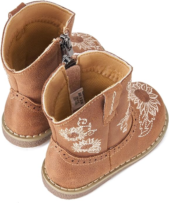 Newsonet Baby Cowboy Cowgirl Boots Infant Western Boots Toddler Boys Girls Round Toe Riding Mid Calf Boots All Seasons for 6 9 12 18 24 Months