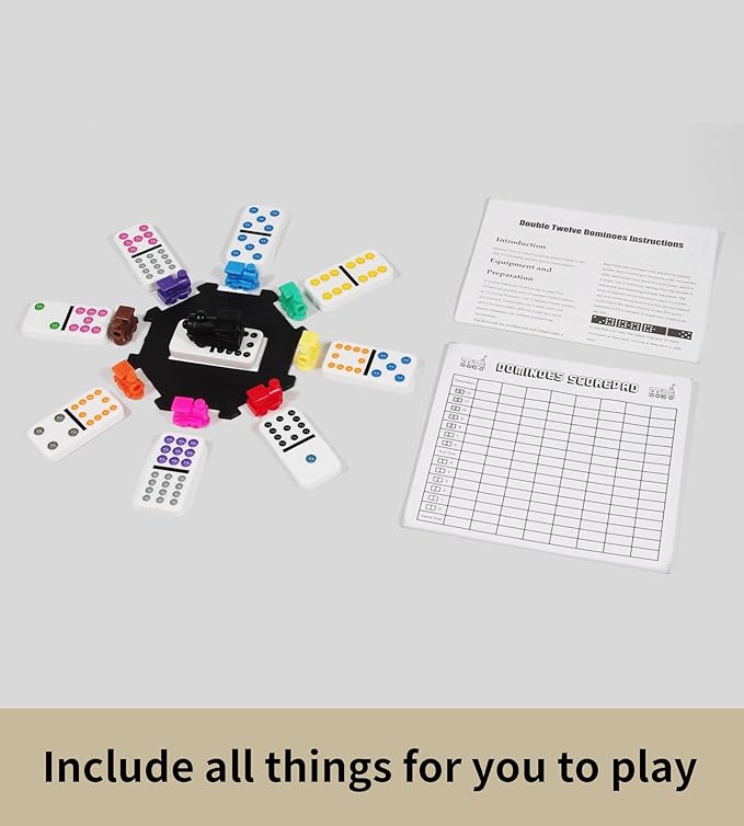Dominoes Sets with Mexican Train for Adult,Domino Tile Board Game with Hub for Kids Family,Double 12 Classic Board Games with Aluminum Carry Case(Dots)
