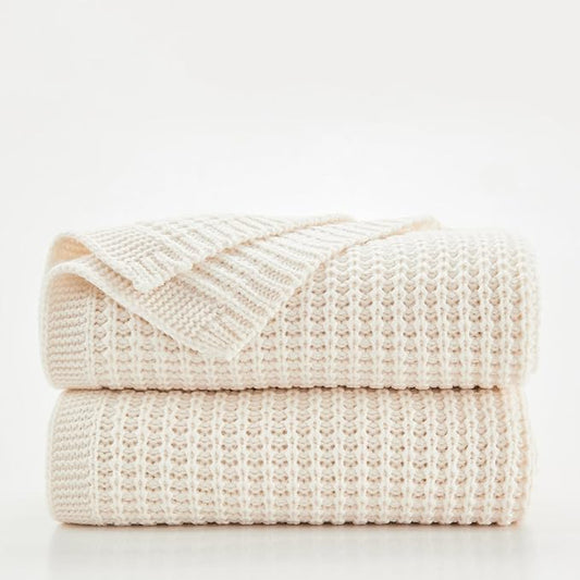 Douceur Cream Throw Blanket for Couch, Soft Chunky Cable Knit Throw Blanket, Classic Fisherman's Rib Stitch Pattern Throw for Living Room,50"X60"