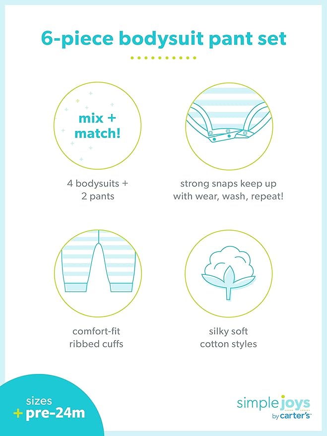 Simple Joys by Carter's Baby 6-piece Bodysuits (Short and Long Sleeve) and Pants Set