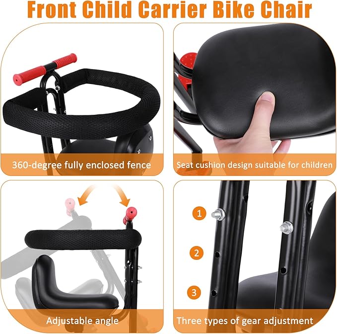 Brobear Kid's Bike seat Front Child Carrier Bike Chair for Bicycle Kids seat for Children Accompanying Children's Growth While Ensuring Safety 2~4 Years,Weight 55 lbs