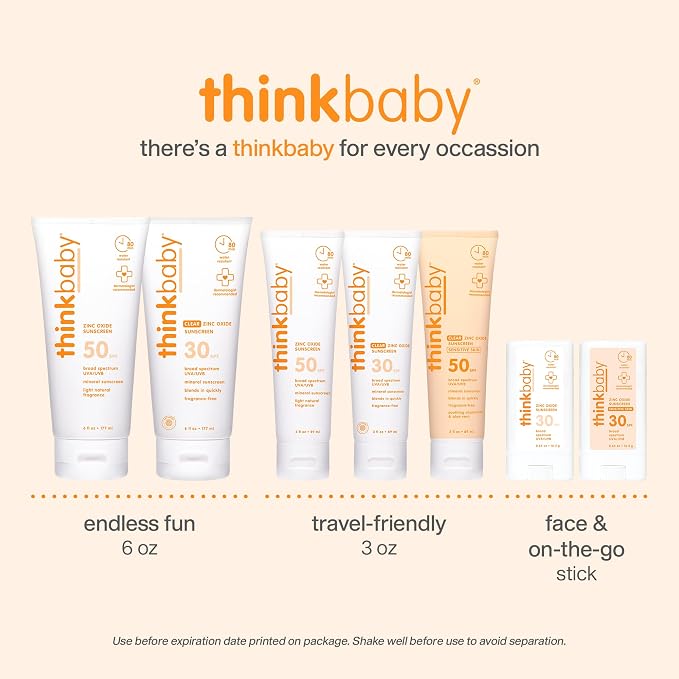 Thinkbaby SPF 50+ Baby Sunscreen, 6 Oz. – Safe, Natural Mineral Sun Cream for Babies - Water Resistant, Broad Spectrum UVA/UVB Sun Protection – Vegan Sunscreen for Kids