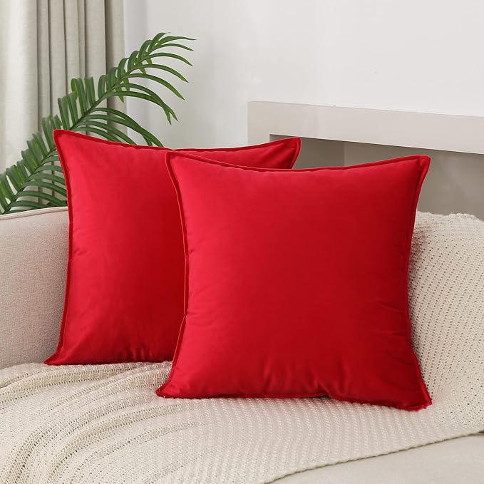 JIAHANNHA Velvet Red Throw Pillow Covers 24”x24”Pack of 2 Soft Decorative | Square Cushion Covers for Couch Sofa Bed Livingroom Car Home Decor,60x60Cm