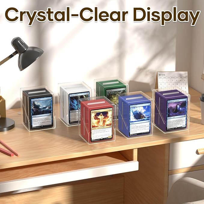 YSCare 6 Pack Card Deck Boxes, Clear Commander Deck Case with 600Pcs Card Sleeves and Dividers, Standard Size Cards Storage Box Perfect Fit for MTG, Sport, Trading Cards (6 colors)