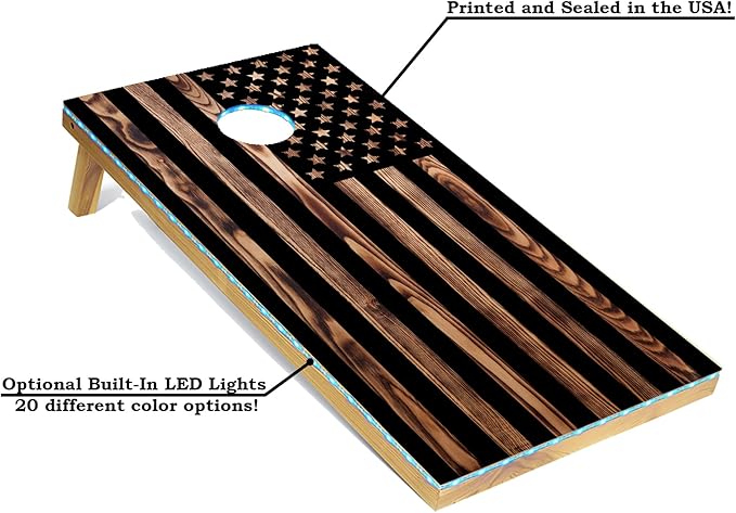 Tailgating Pros American Themed Lightweight Corn Hole Board Set w/Multicolored LED Rings, Bean, Bags, and Carrying Case - 4'x2' Cornhole Toss