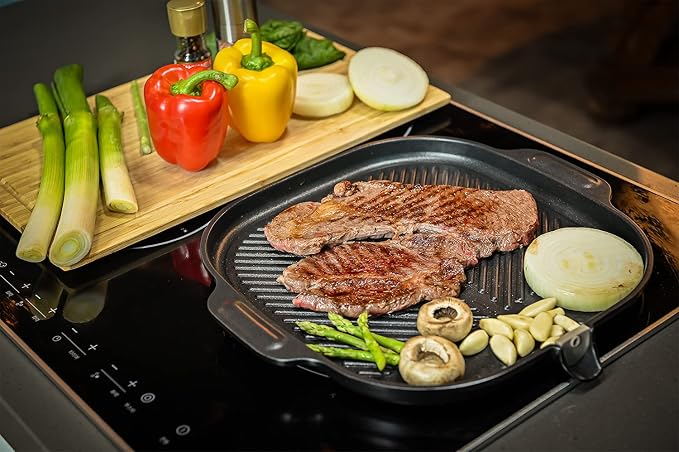 UPIT Wide Korean BBQ Grill Pan, Widen Nonstick Coating with Improved Grease Draining Spout