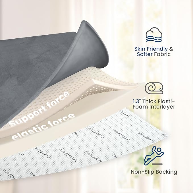 Huloo Sleep Baby Play Mat for Floor,1.3" Thick Elasti-Foam 50"×50" Playpen Mat for Tummy Time,Non-Toxic Certified Water Repellent Soft Coral Velvet for Toddler,Infant,Kids,Non-Slip Backing Safe for Crawling(Dark Grey)