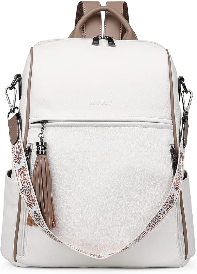 FADEON Leather Backpack Purse for Women Designer Travel Backpack Purses PU Fashion Ladies Shoulder Bag with Tassel