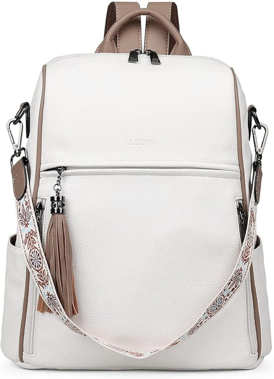 FADEON Leather Backpack Purse for Women Designer Travel Backpack Purses PU Fashion Ladies Shoulder Bag with Tassel
