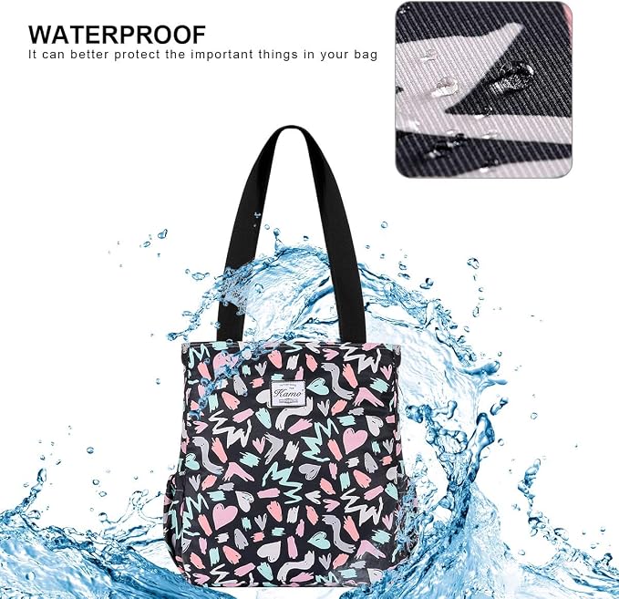 KAMO Floral Tote Bag - Waterproof Lightweight Handbags Travel Shoulder Bag for Hiking Yoga Gym Swimming Travel Beach
