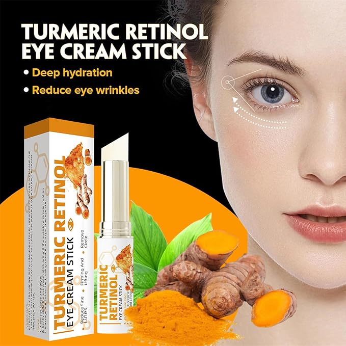 Turmeric Retinol Eye Cream Stick, Eye Balm Stick Hydrating for Dark Circles and Puffiness, Retinol Anti Aging Under Eye Cream, Reduces Fine Lines Eye Bags Eye Cream Stick for All Skin Types (2PCS)